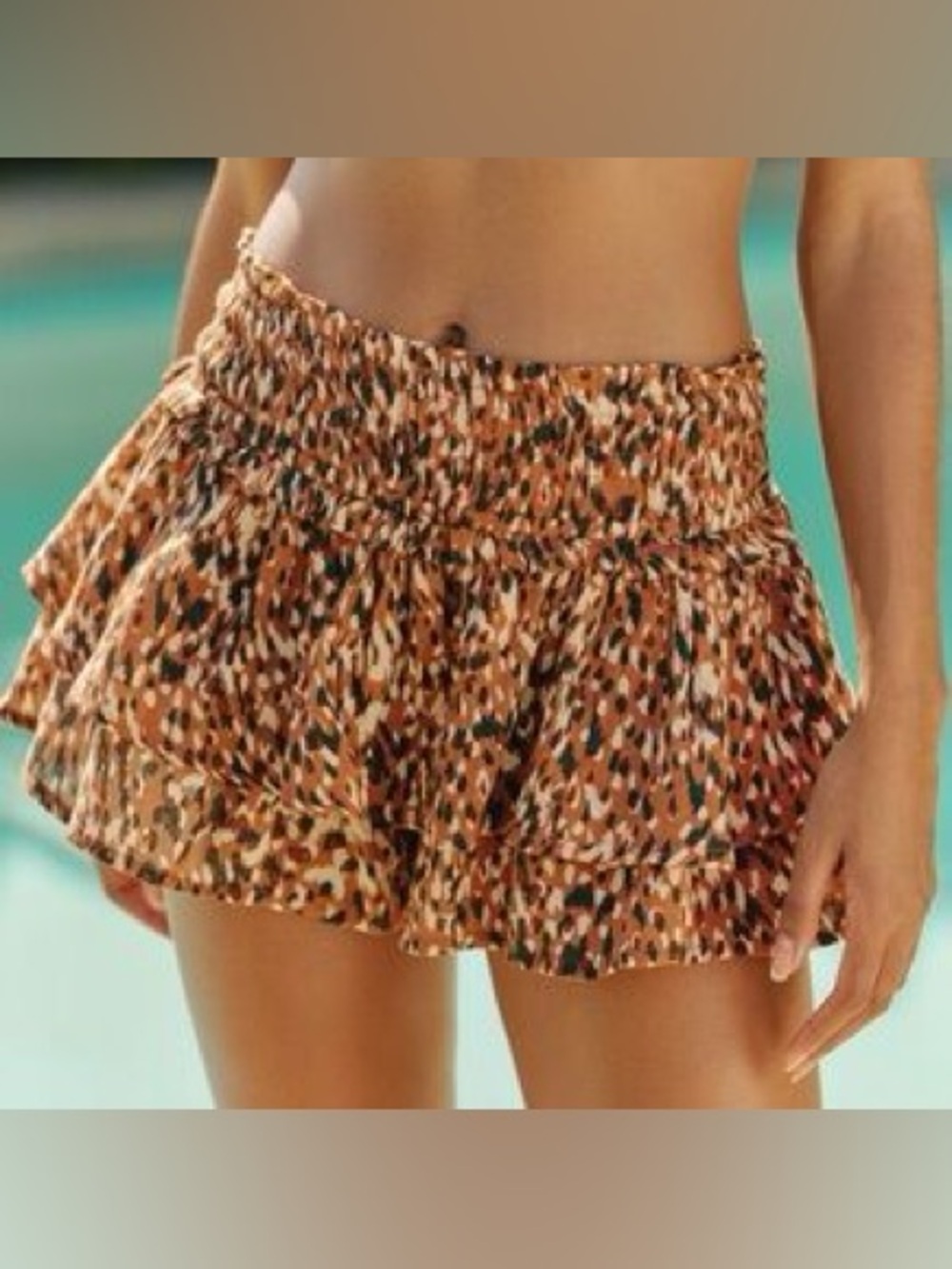Anthropologie Celandine Boho Mini Skort Leopard Print Elastic‎ Waist